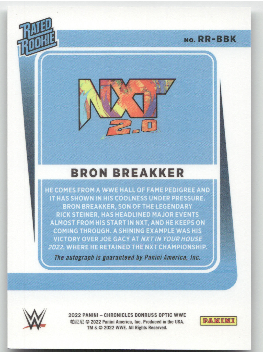 2022 Panini Chronicles Donruss Optic Rated Rookie Autograph Bron Breakker #BBK