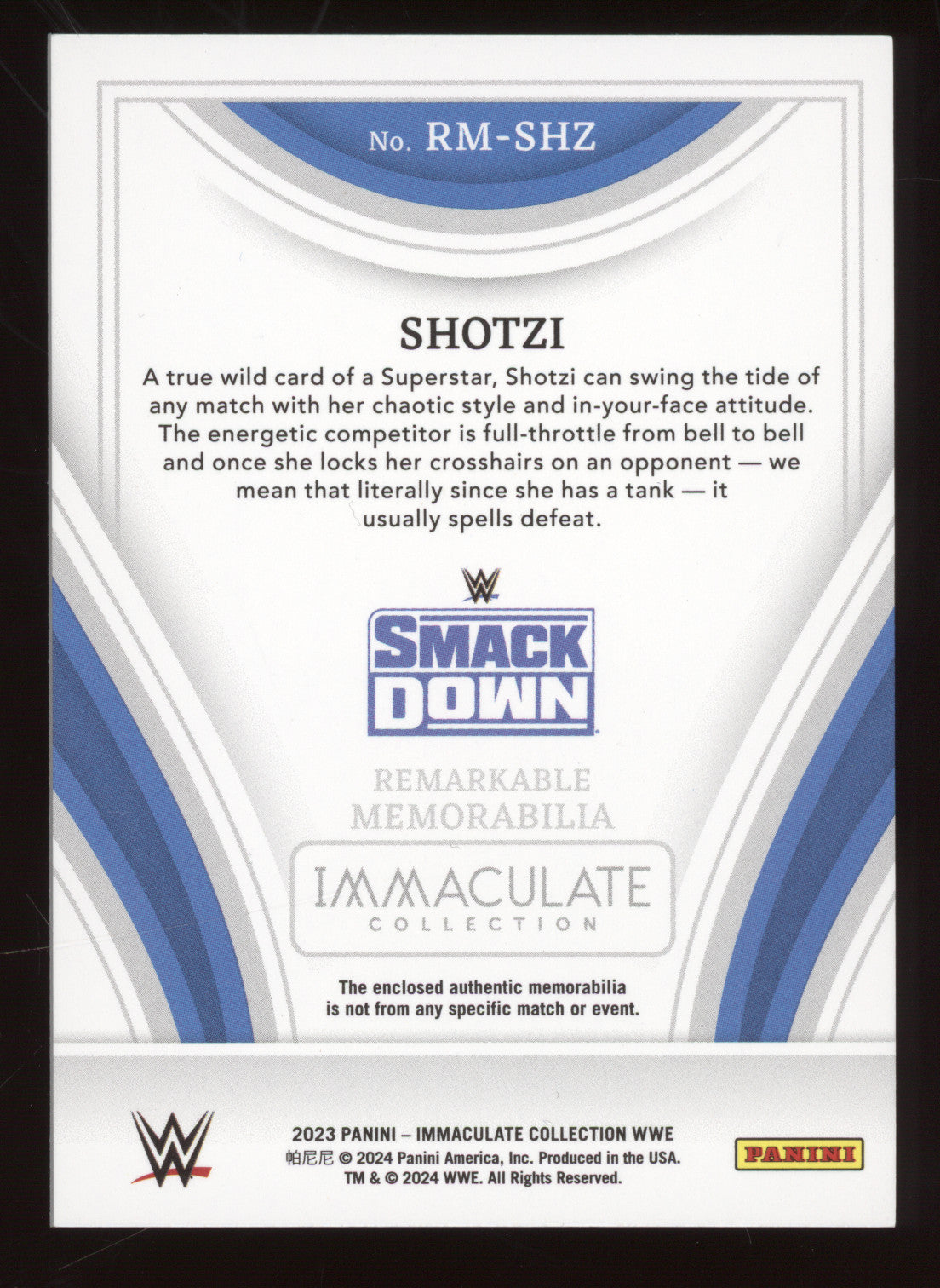 2023 Panini Immaculate WWE Remarkable Memorabilia Shotzi #RM-SHZ Gold 05/10