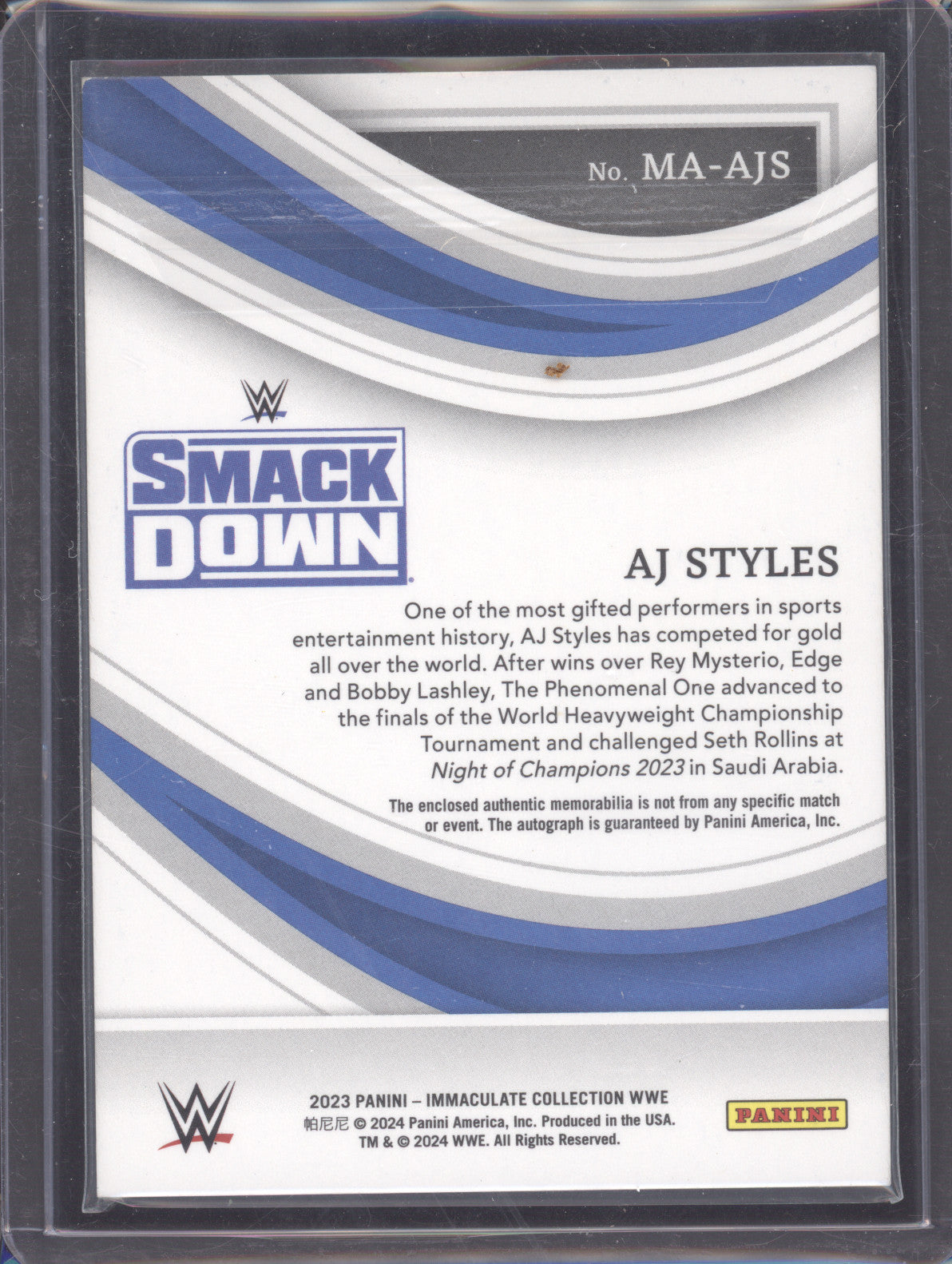 2023 Panini Immaculate Collection WWE AJ Styles #AJS 28/99 Memorabilia Autograph