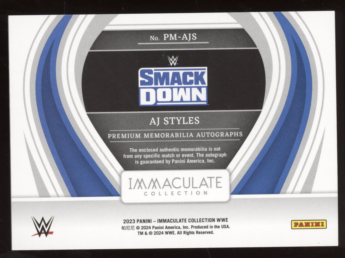 2023 Panini Immaculate WWE AJ Styles #AJS Premium Memorabilia Autographs 72/99