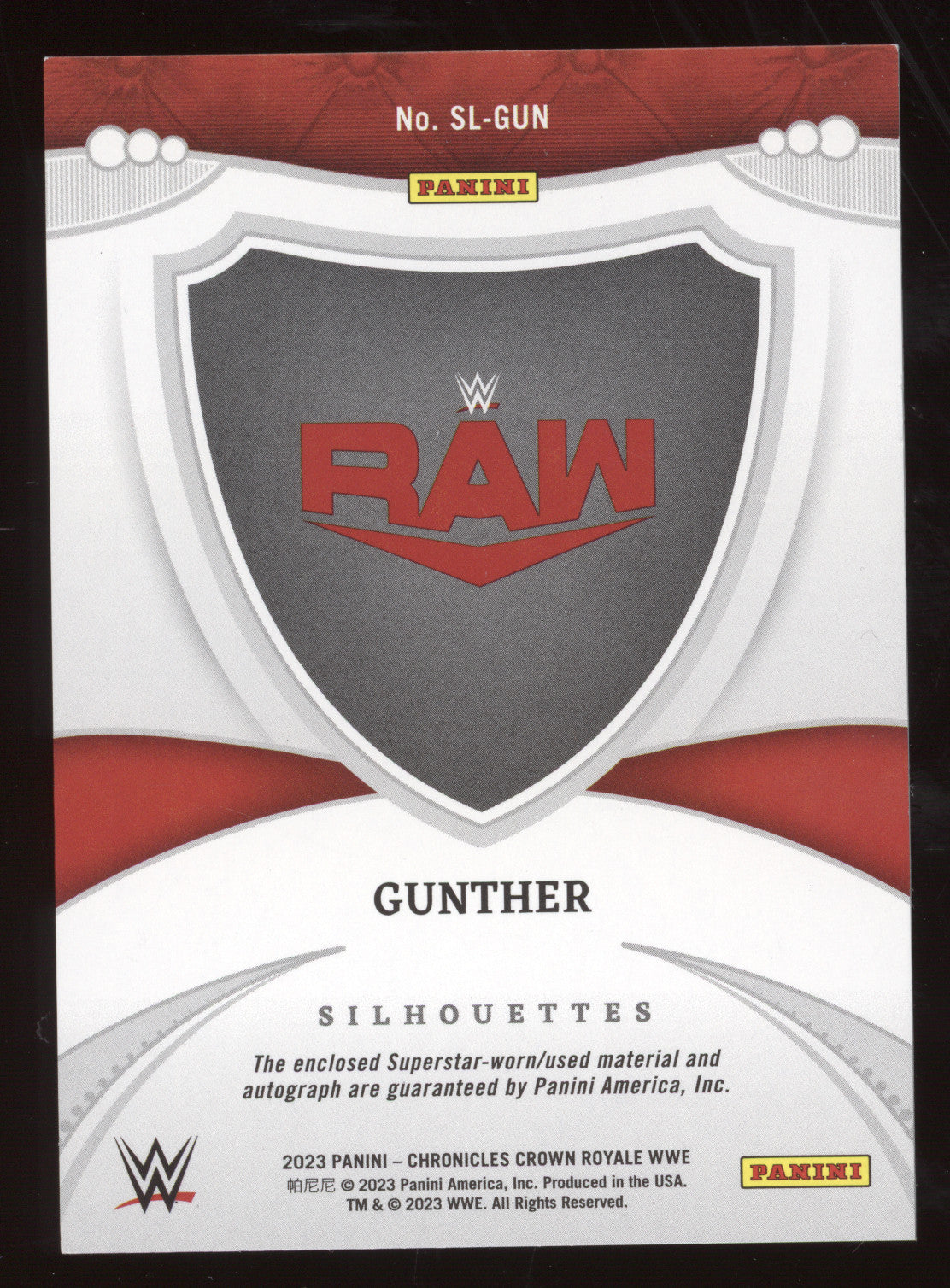 2023 Panini Chronicles Crown Royale Silhouettes Gunther #SL-GUN 42/99 Patch Auto