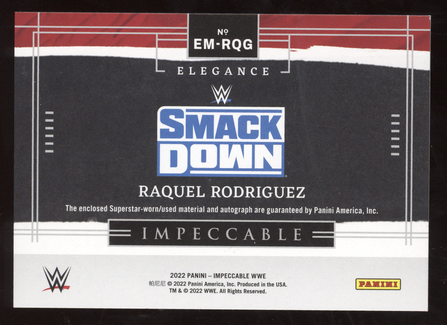2022 Panini Impeccable Elegance Auto Raquel Rodriguez #RQG 20/25 Superstar-worn