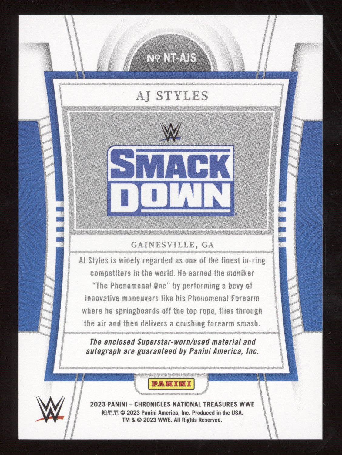 2023 Panini Chronicles National Treasures AJ Styles #NT-AJS Superstar-worn 35/49
