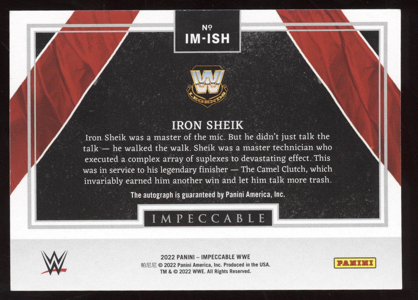 2022 Panini Impeccable WWE Immortal Ink Iron Sheik #IM-ISH 07/99