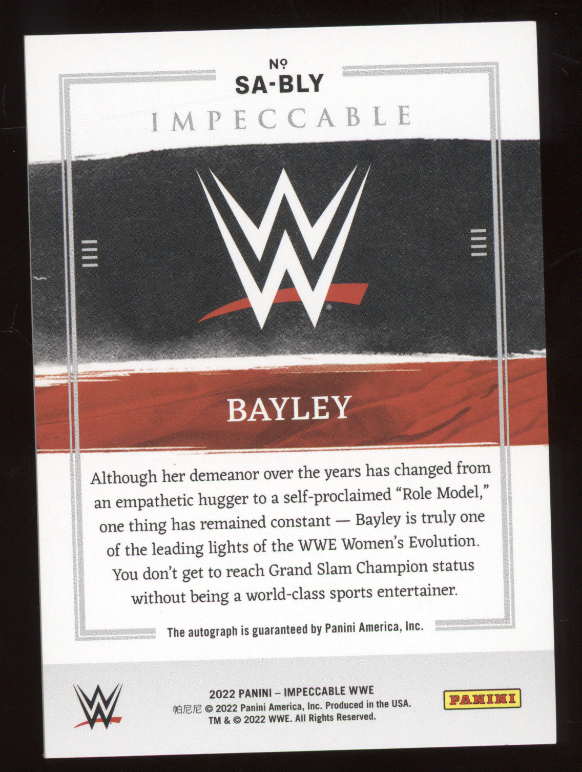 2022 Panini Impeccable WWE Superstar Autographs Bayley #SA-BLY 03/99
