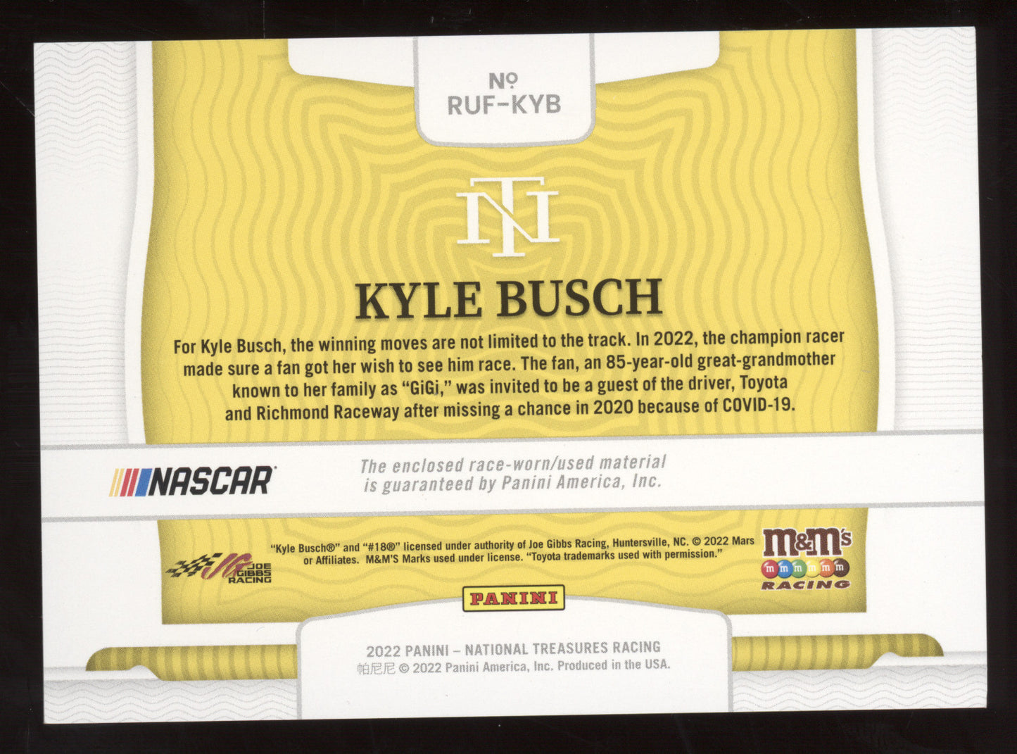 2022 Panini National Treasures Colossal Kyle Busch #RUFKYB Race-used 45/49 Tires