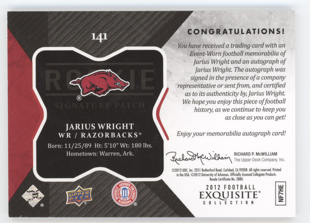 2012 Upper Deck Exquisite Collection Jarius Wright #141 26/50 RC Autograph Patch