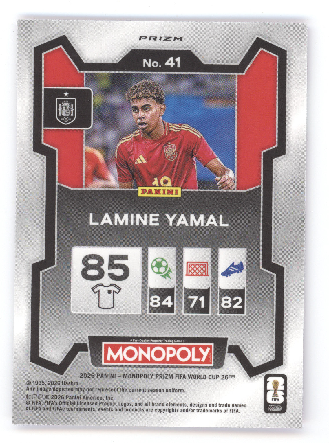 2026 Panini Monopoly Prizm FIFA World Cup 26 Lamine Yamal #41 Pink Sparkle