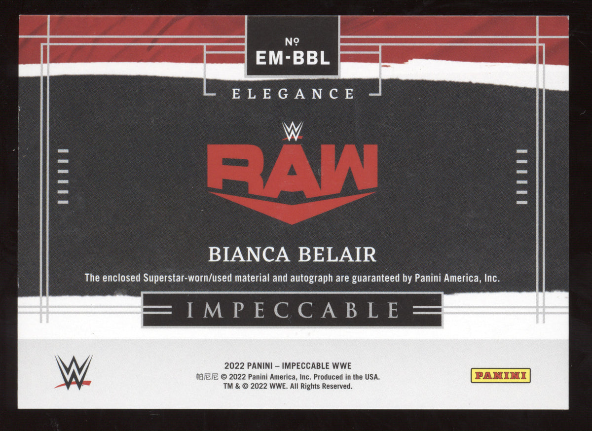 2022 Panini Impeccable Elegance Bianca Belair #EM-BBL 21/25 Superstar-worn Auto