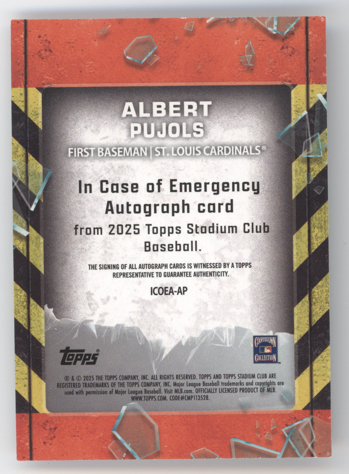 2025 Topps Stadium Club In Case of Emergency Auto Albert Pujols #AP Purple 10/10