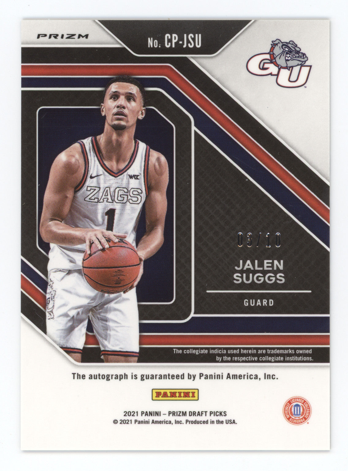2021 Panini Prizm Draft Picks Penmanship Jalen Suggs #CP-JSU Gold Mojo 08/10 RC