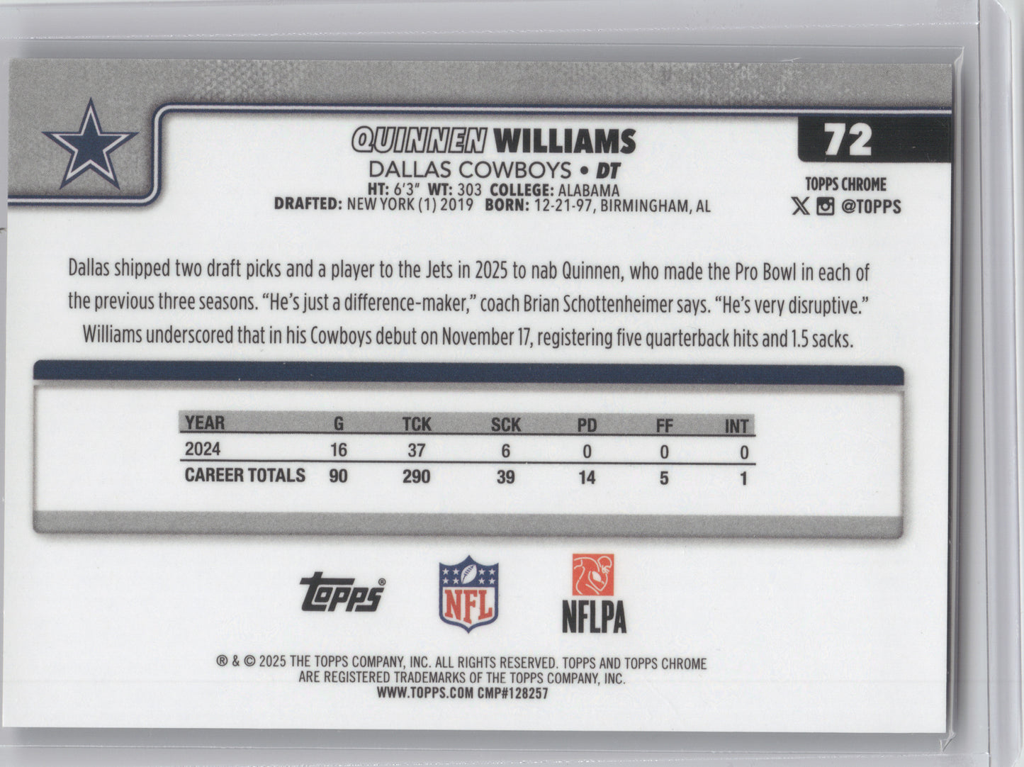 2025 Topps Chrome Quinnen Williams #72 Black Wave