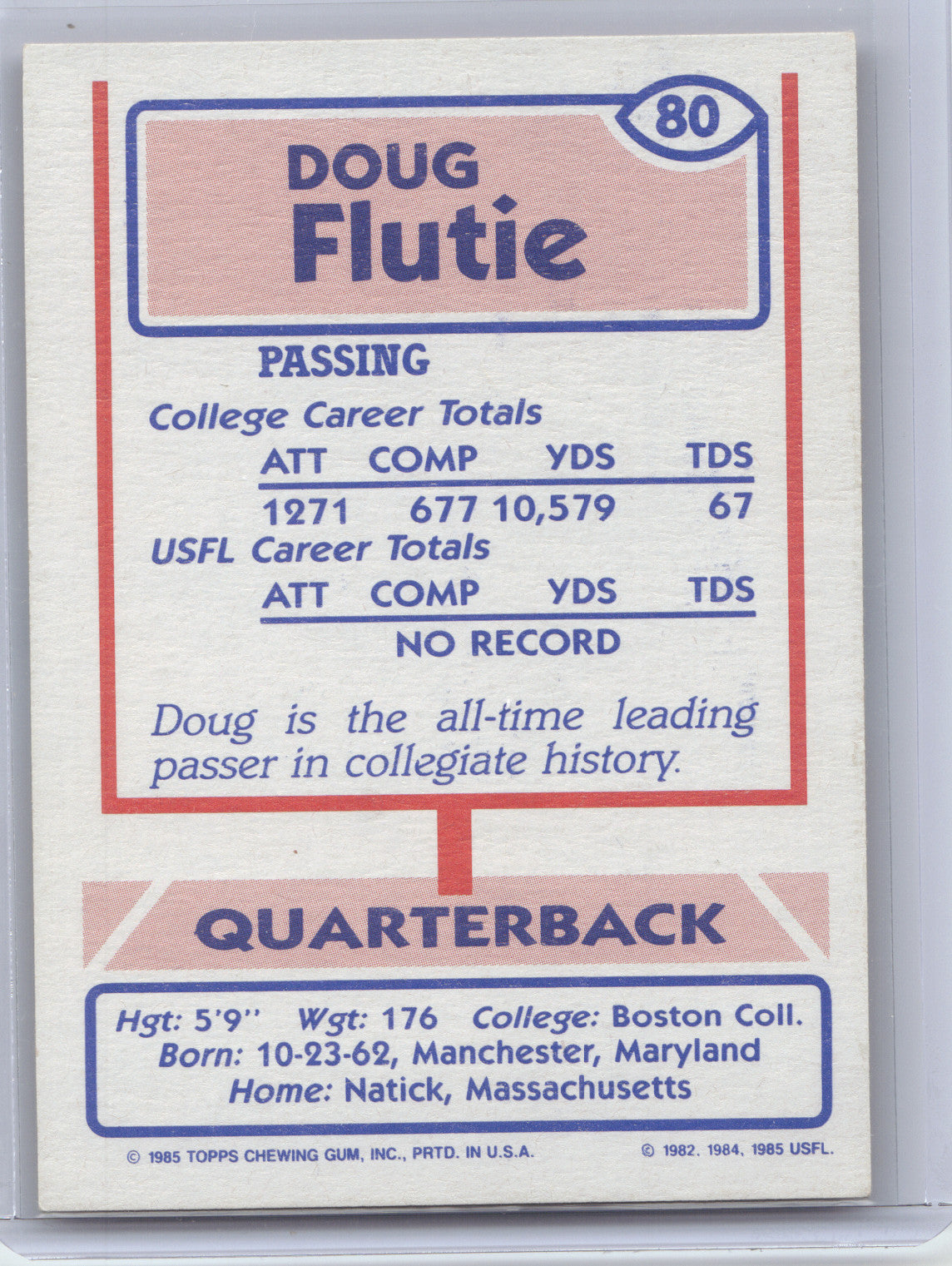 1985 Topps USFL Doug Flutie #80