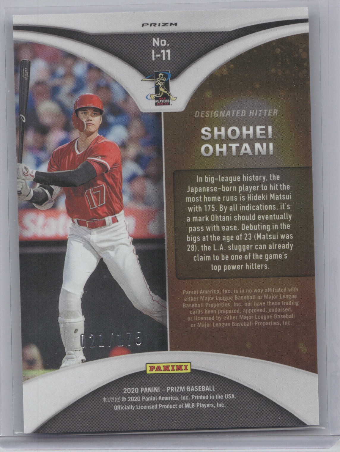 2020 Panini Prizm Baseball Illumination Shohei Ohtani #I-11 Blue 021/175