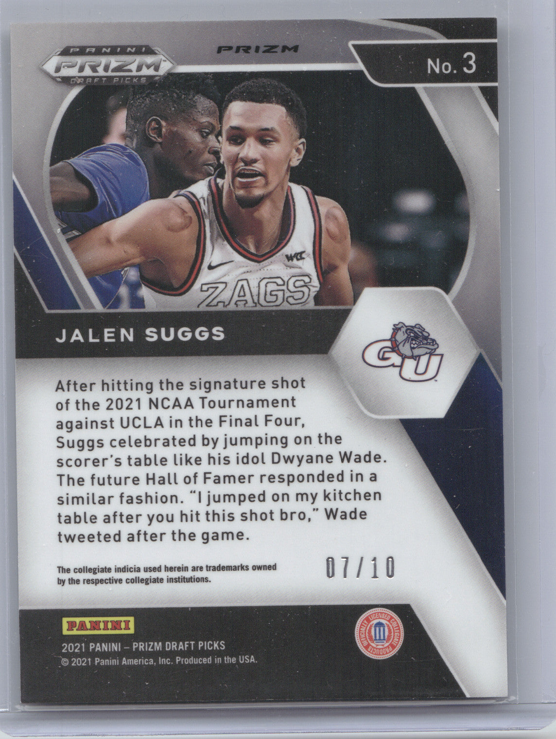 2021 Panini Prizm Draft Picks Jalen Suggs #3 Gold 07/10 RC