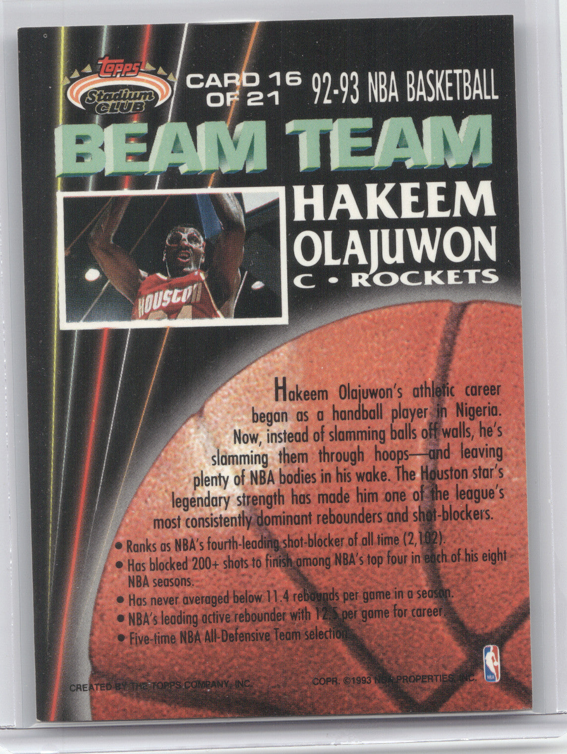 1992 Topps Stadium Club Beam Team Hakeem Olajuwon #16