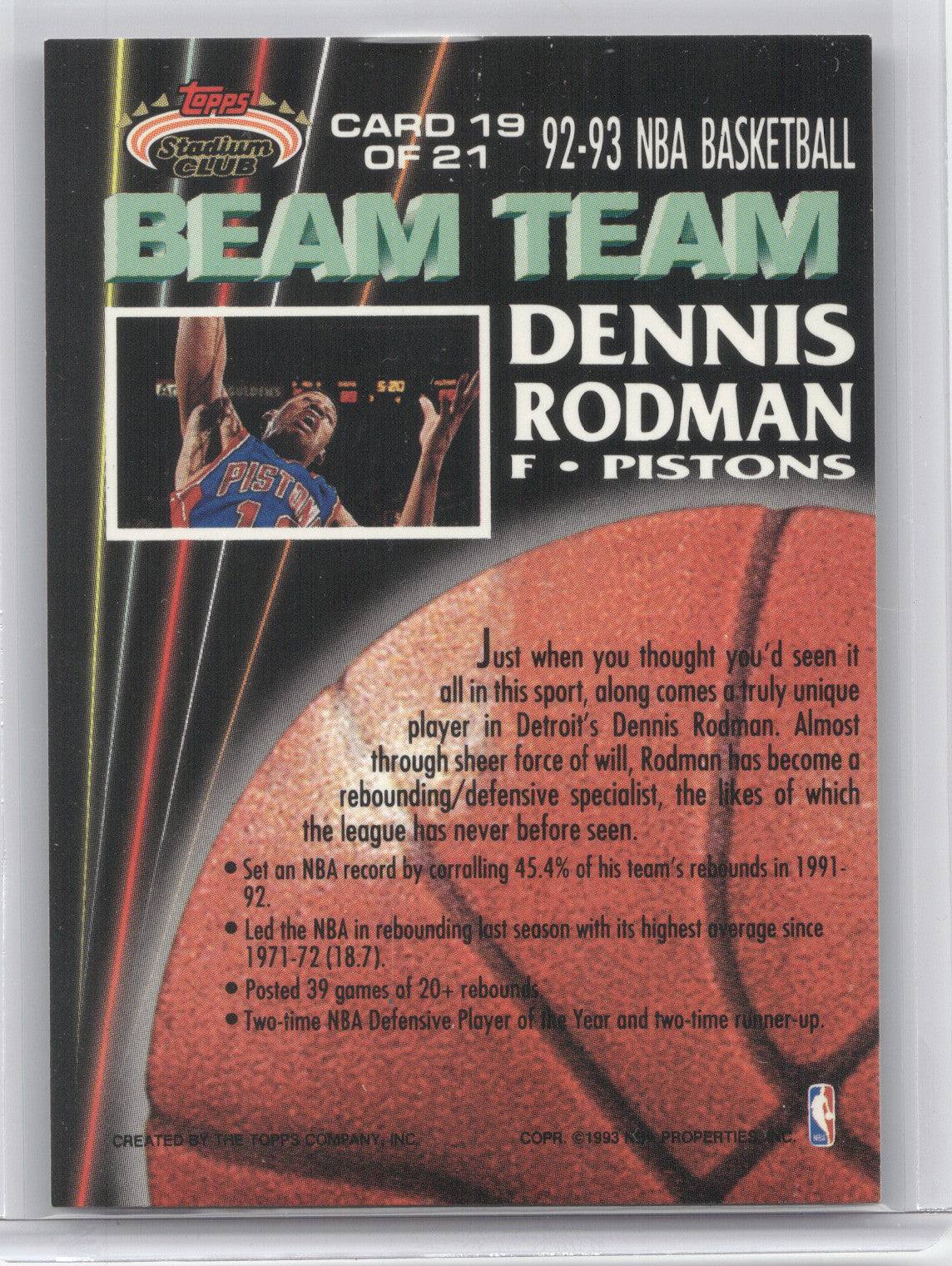 1992 Topps Stadium Club Beam Team Dennis Rodman #19