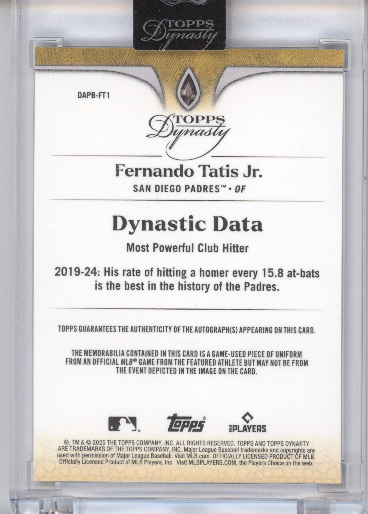 2025 Topps Dynasty Autograph Fernando Tatis Jr. #DAPB-FT1 08/10 Game-Used Patch