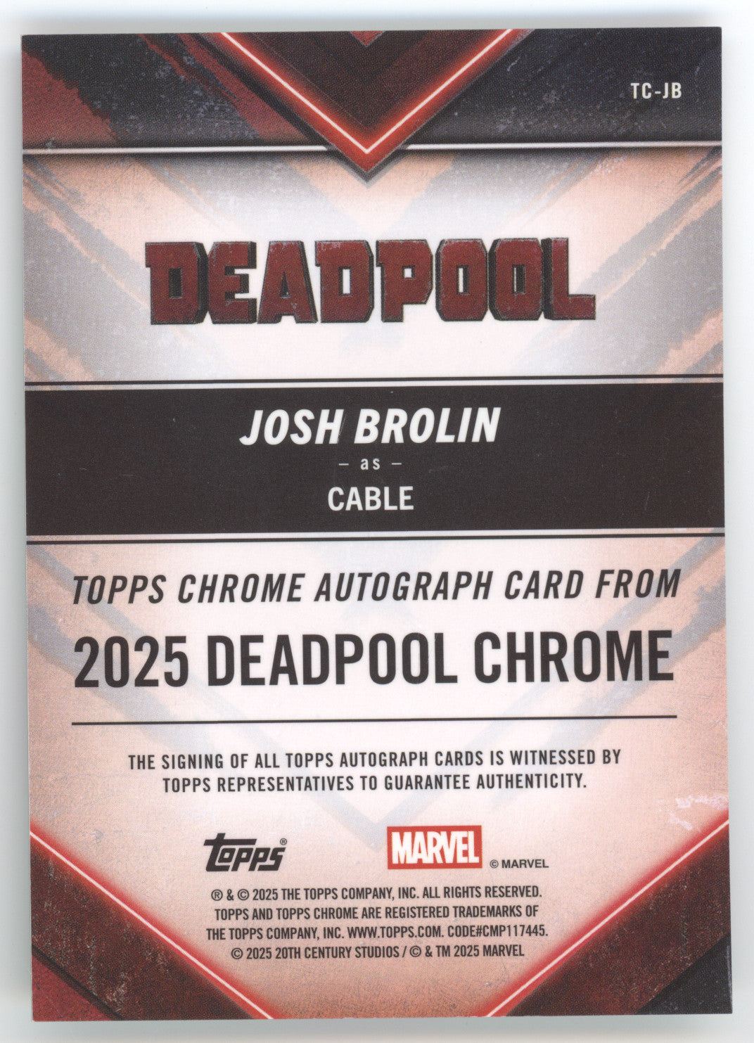 2025 Topps Chrome Deadpool Josh Brolin as Cable 16/99 Autograph Green #TC-JB