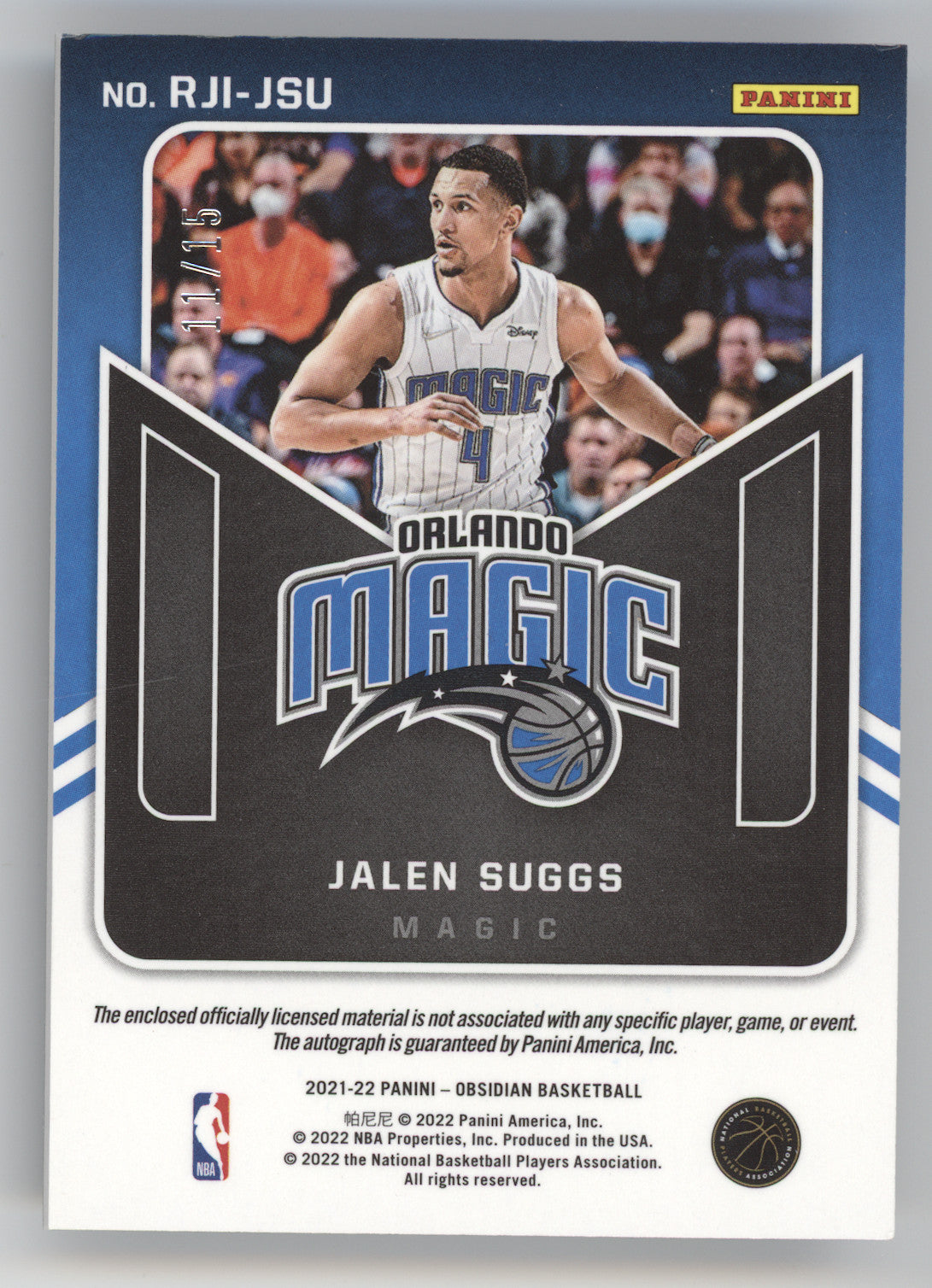 2021 Panini Obsidian Rookie Jersey Ink Jalen Suggs #RJI-JSU Green RC 11/15