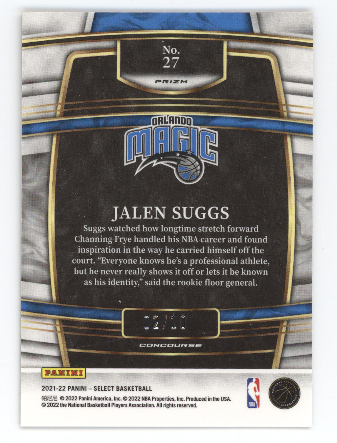 2021 Panini Select Jalen Suggs #27 Gold Disco RC 02/10