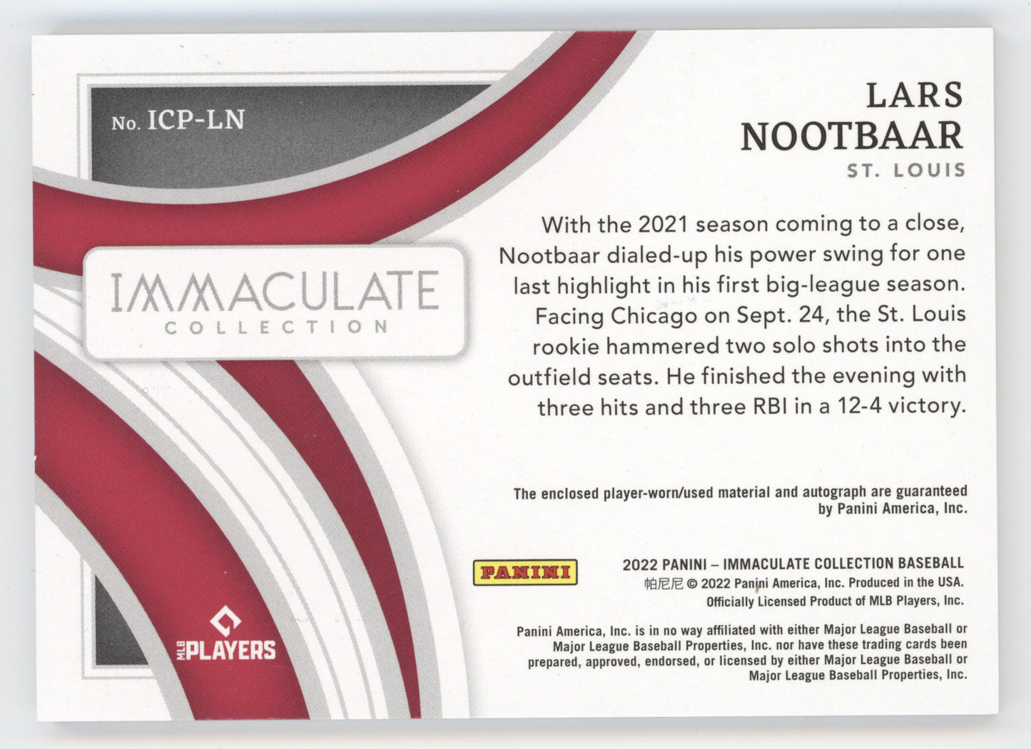 2022 Panini Immaculate Collection Lars Nootbaar #LN Gold Patch Autograph 09/10
