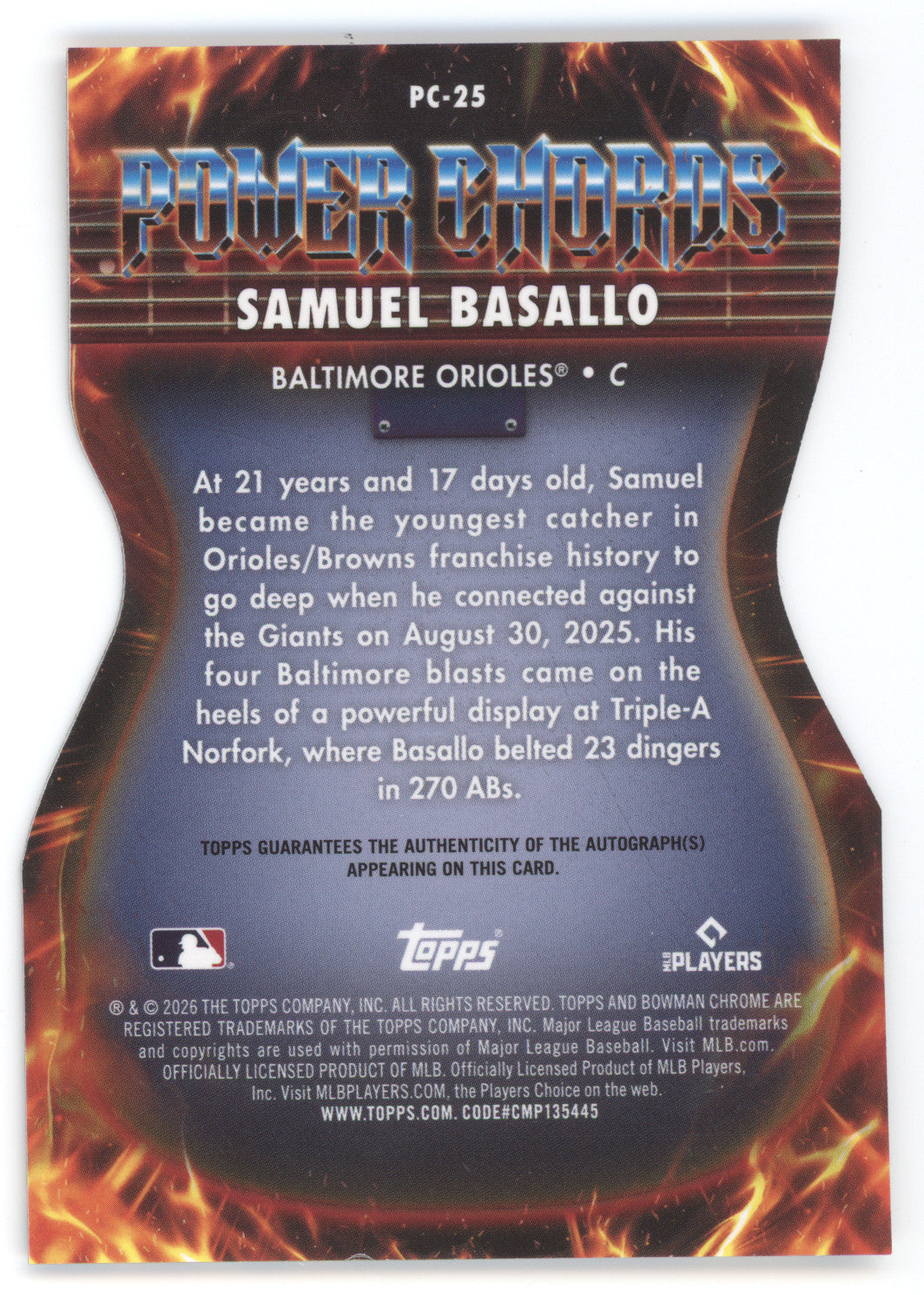 2026 Bowman Chrome Power Chords Samuel Basallo #PC-25 Gold Refractor RC 33/50