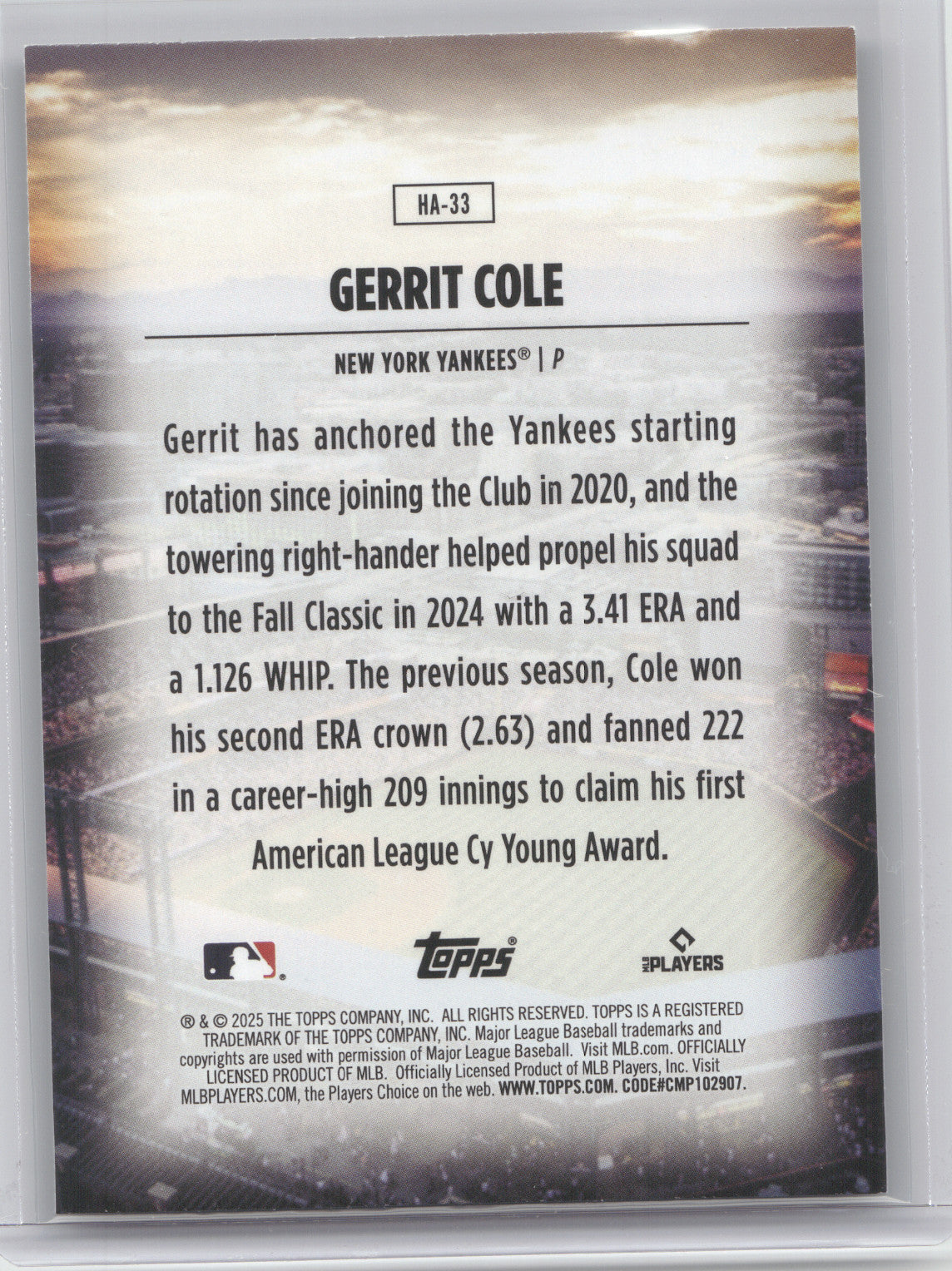 2025 Topps Home Field Advantage Gerrit Cole #HA-33