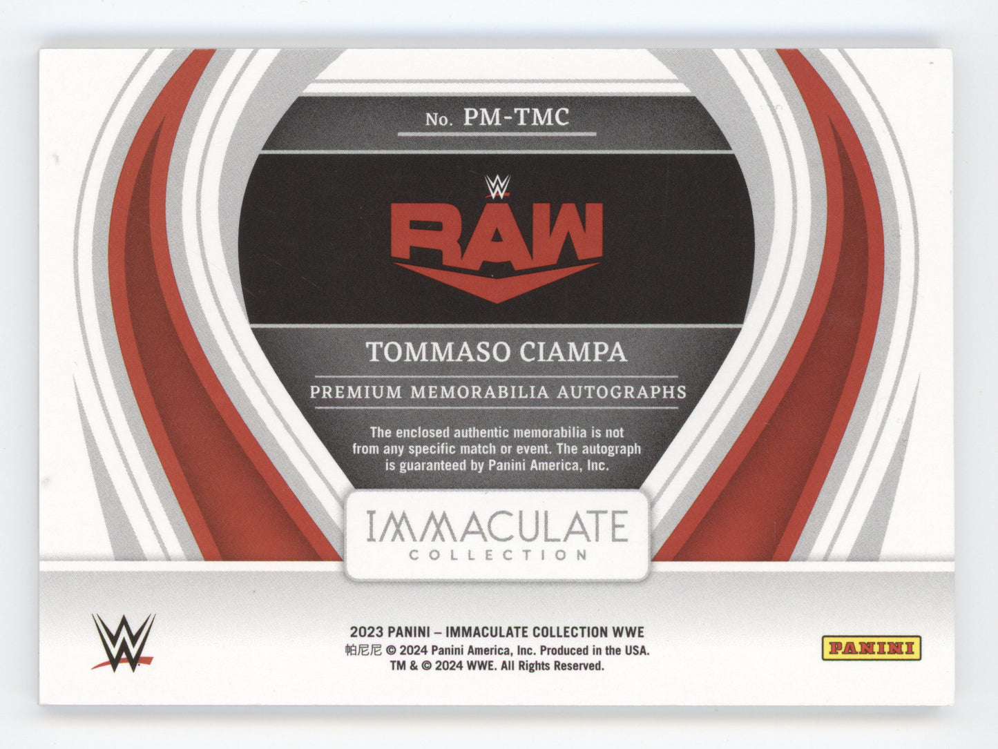 2023 Panini Immaculate WWE Tommaso Ciampa #TMC 09/10 Premium Mem. Autographs