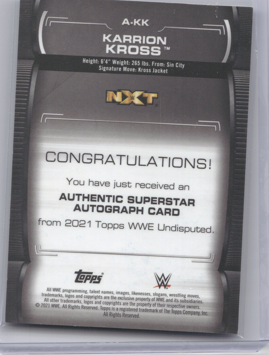 2021 Topps WWE Undisputed Karrion Kross #KK Authentic Superstar Autograph 12/25