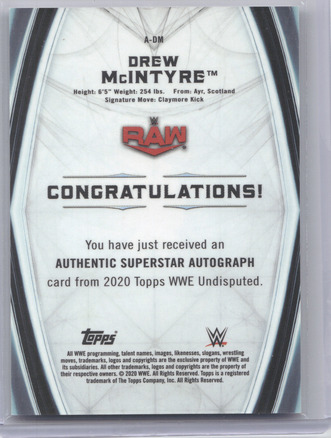 2020 Topps WWE Undisputed Drew McIntyre 074/199 Authentic Superstar Autograph