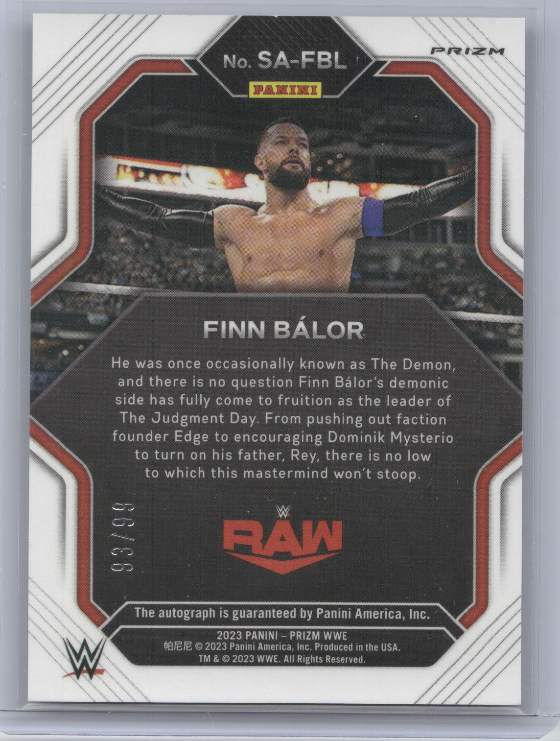 2023 Panini Prizm WWE Superstar Autograph Finn Bálor #SA-FBL Red 93/99