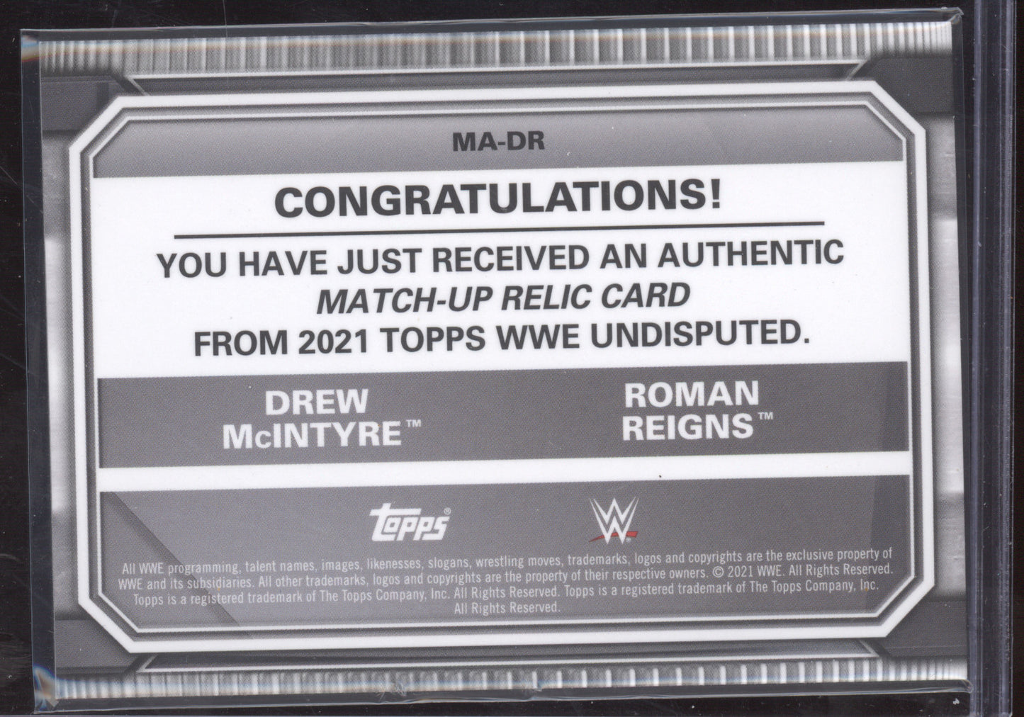 2021 Topps WWE Undisputed Roman Reigns Drew McIntyre #MA-DR 5/5 Authentic Relic