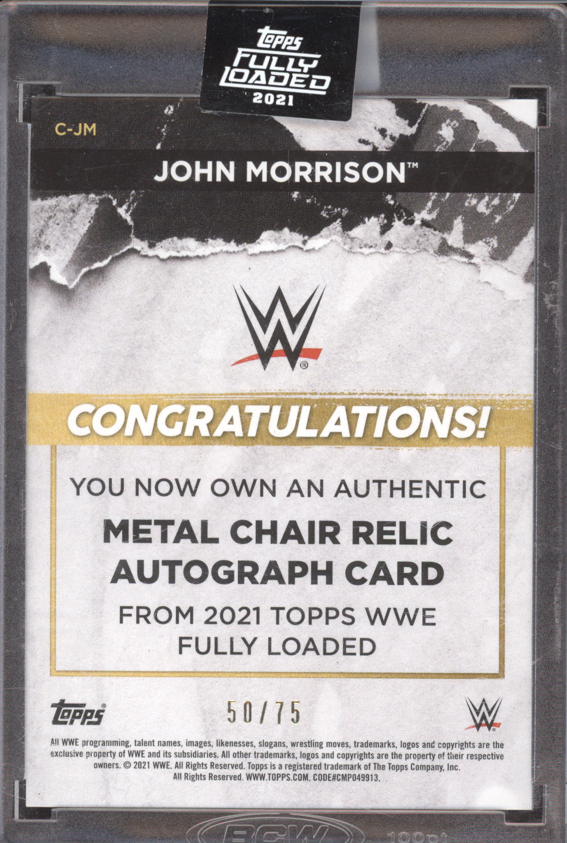 2021 Topps WWE Fully Loaded John Morrison #JM 50/75 Metal Chair Relic Autograph
