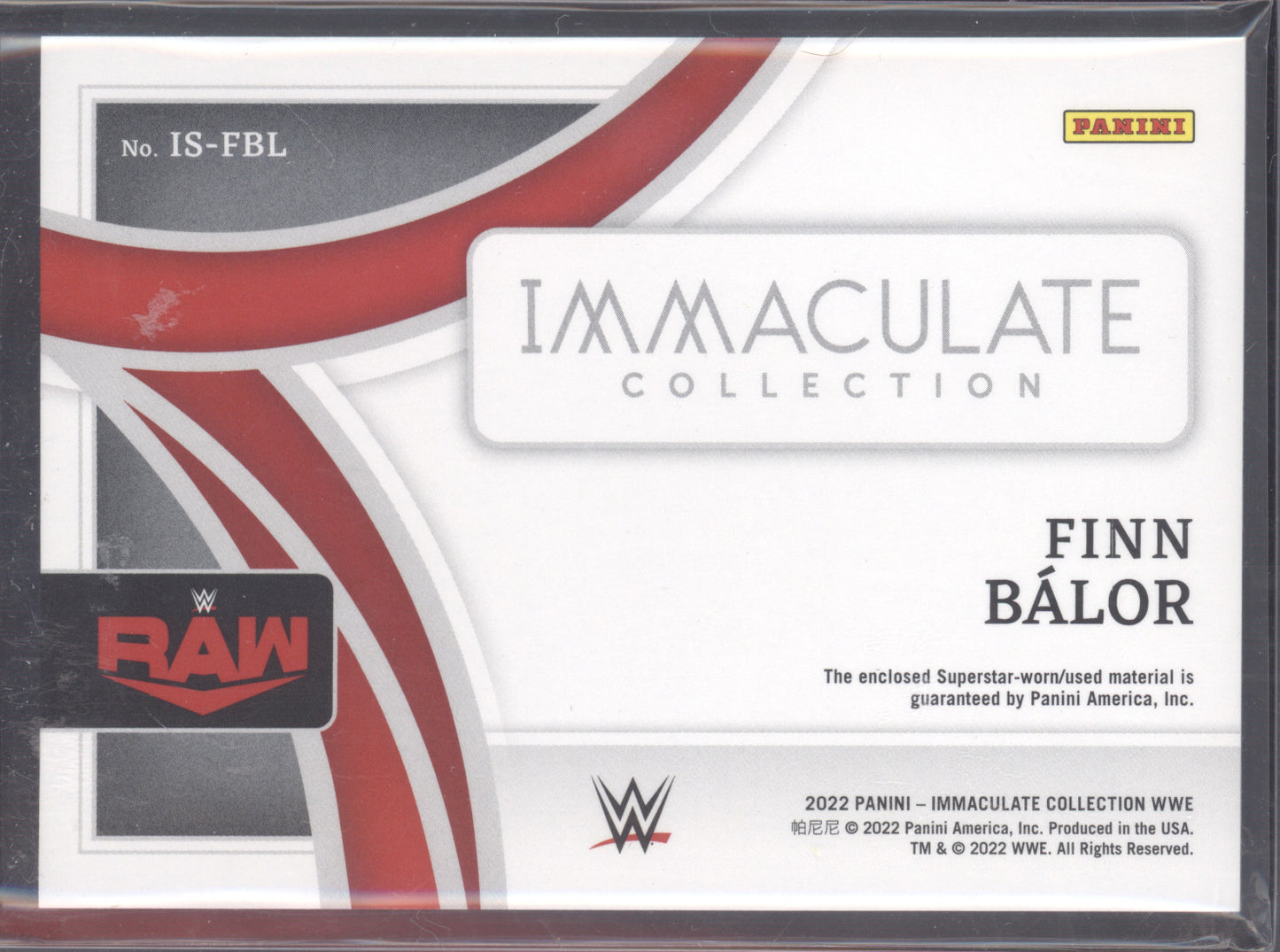 2022 Panini Immaculate Collection WWE Finn Bálor #IS-FBL Superstar-worn 15/99