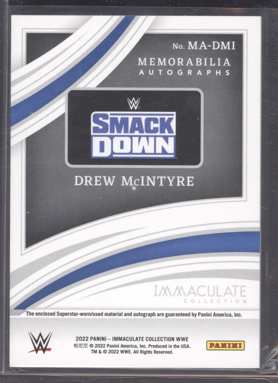 2022 Panini Immaculate WWE Drew McIntyre #MA-DMI Autograph 21/99 Memorabilia