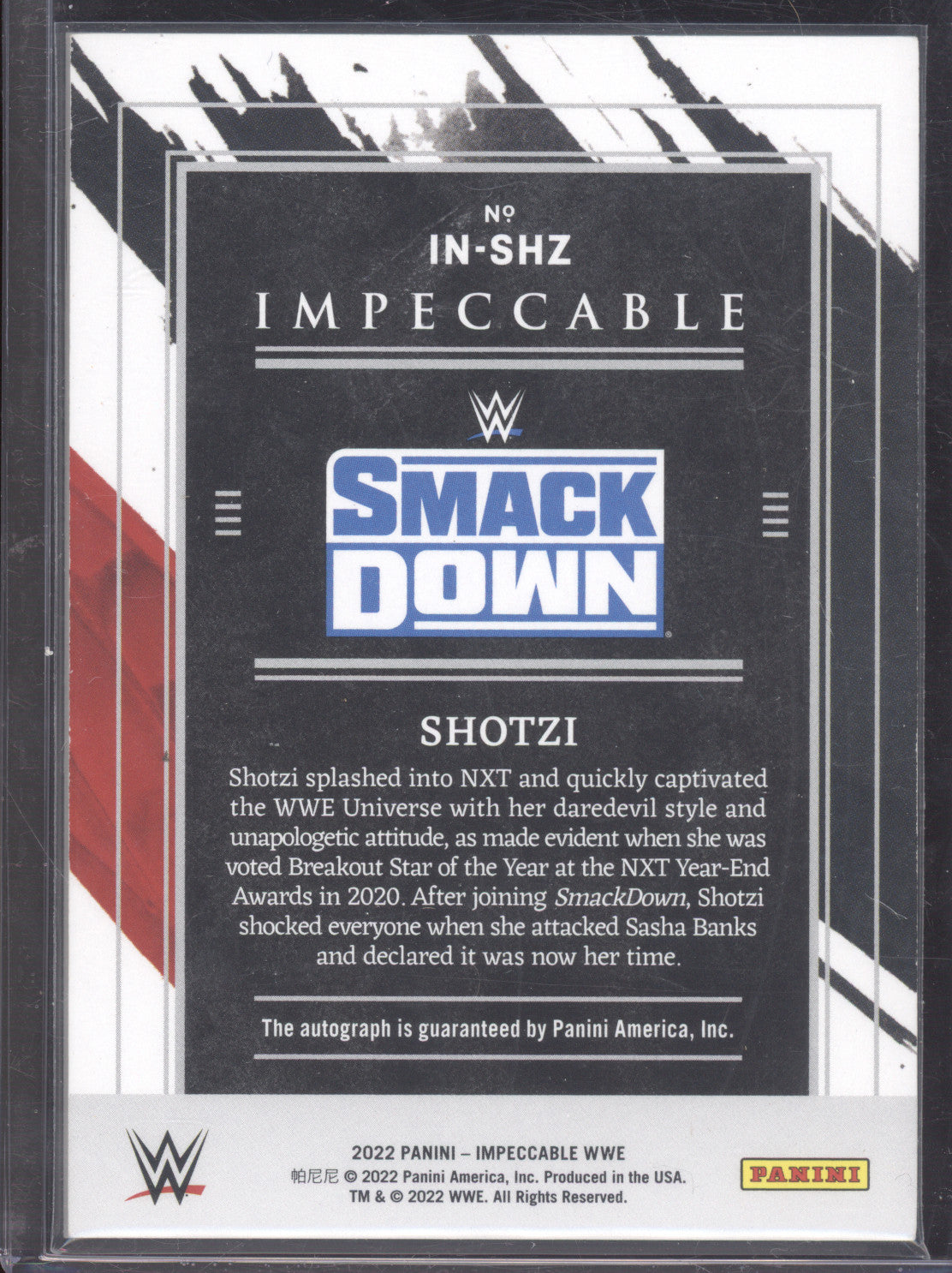 2022 Panini Impeccable WWE Shotzi #IN-SHZ Indelible Ink 23/25
