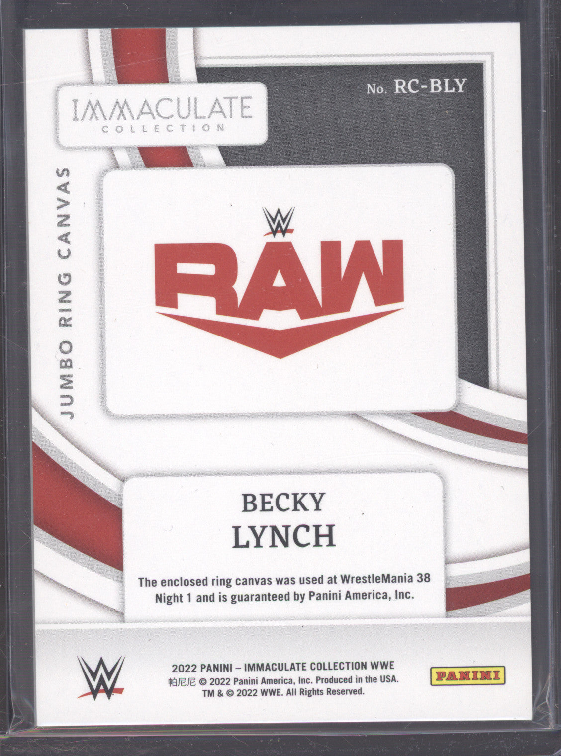 2022 Panini Immaculate Collection WWE Becky Lynch #BLY 78/99 Jumbo Ring Canvas