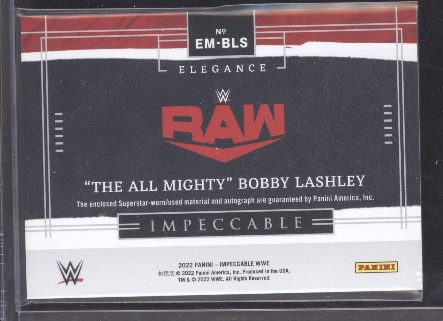 2022 Panini Impeccable Elegance Bobby Lashley #EM-BLS Superstar-worn 89/99