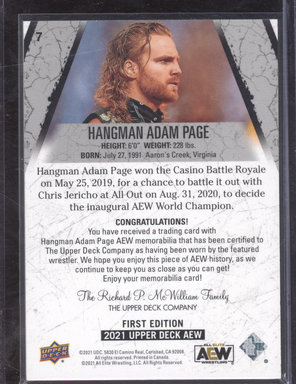 2021 Upper Deck AEW Hangman Adam Page #7 130/199 Memorabilia