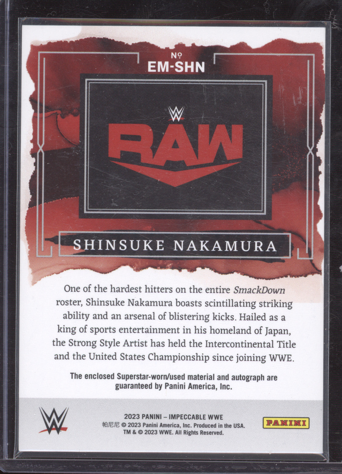 2023 Panini Impeccable WWE Shinsuke Nakamura #SHN 03/25 Memorabilia Autographs