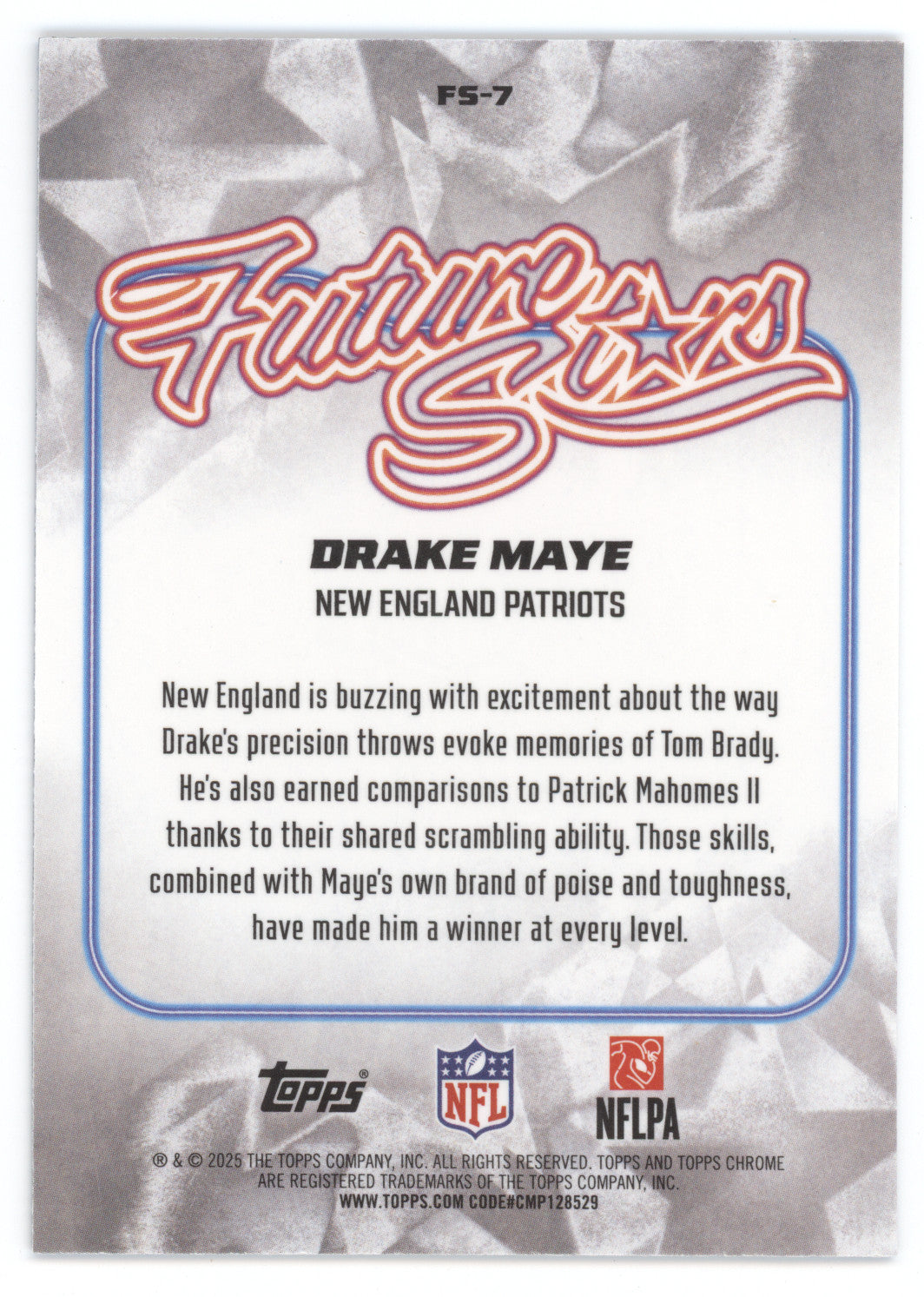 2025 Topps Chrome Future Stars Drake Maye #FS-7 Blue 025/150