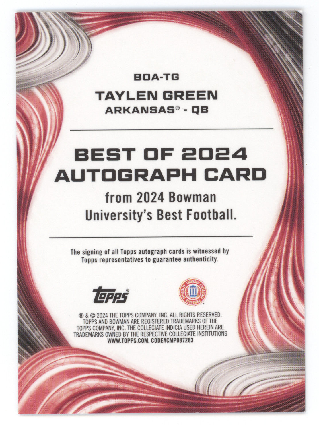 2024 Bowman U Best of 2024 Autograph Taylen Green #BOA-TG Red Geometric 07/10