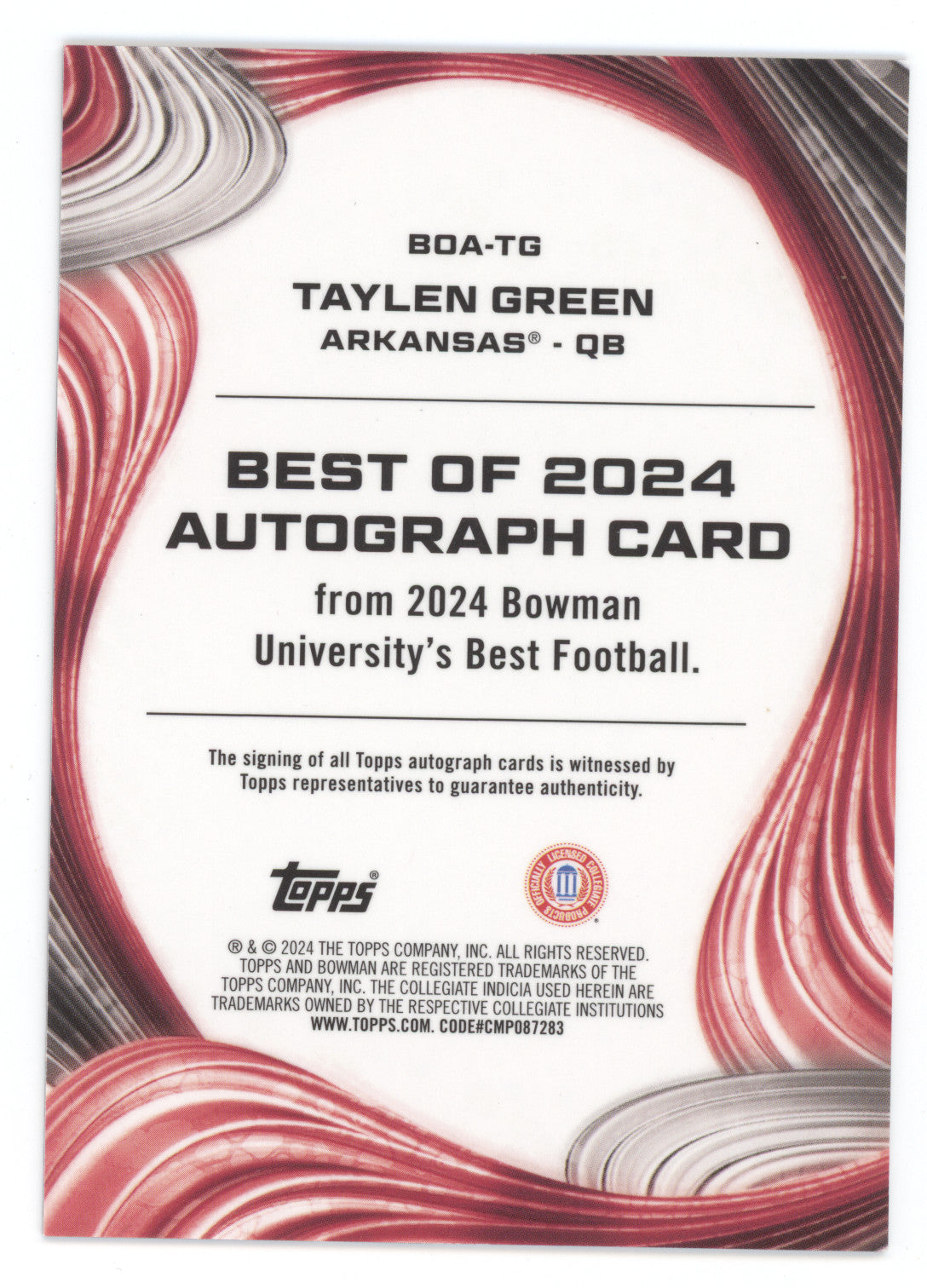 2024 Bowman U Best of 2024 Autograph Taylen Green #BOA-TG Red Geometric 02/10