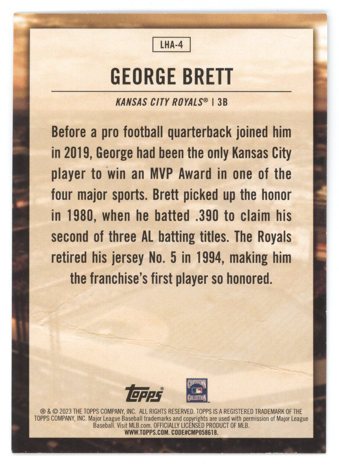 2023 Legendary Topps Home Field Advantage George Brett #LHA-4