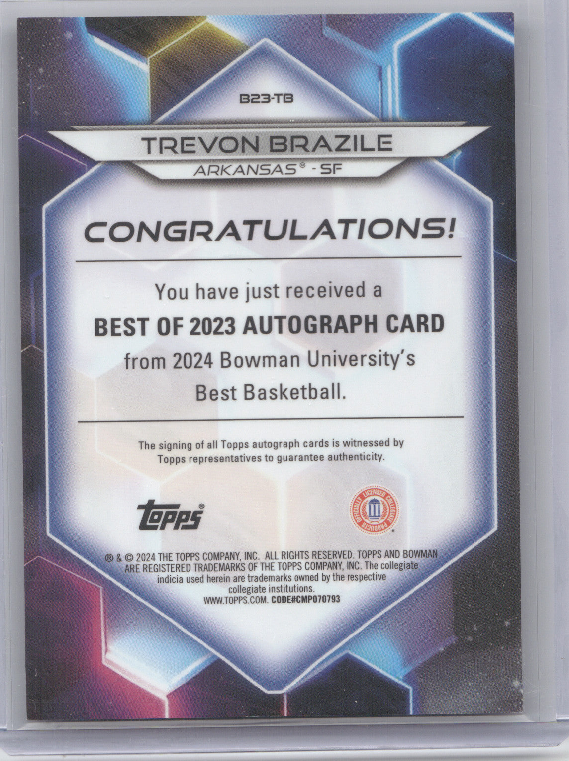 2024 Bowman University Best Basketball Trevon Brazile #TB Orange Geometric 10/25
