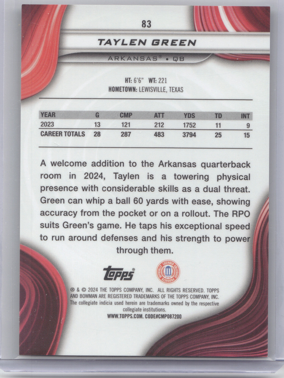 2024 Bowman Best University Taylen Green #83 Red 09/10