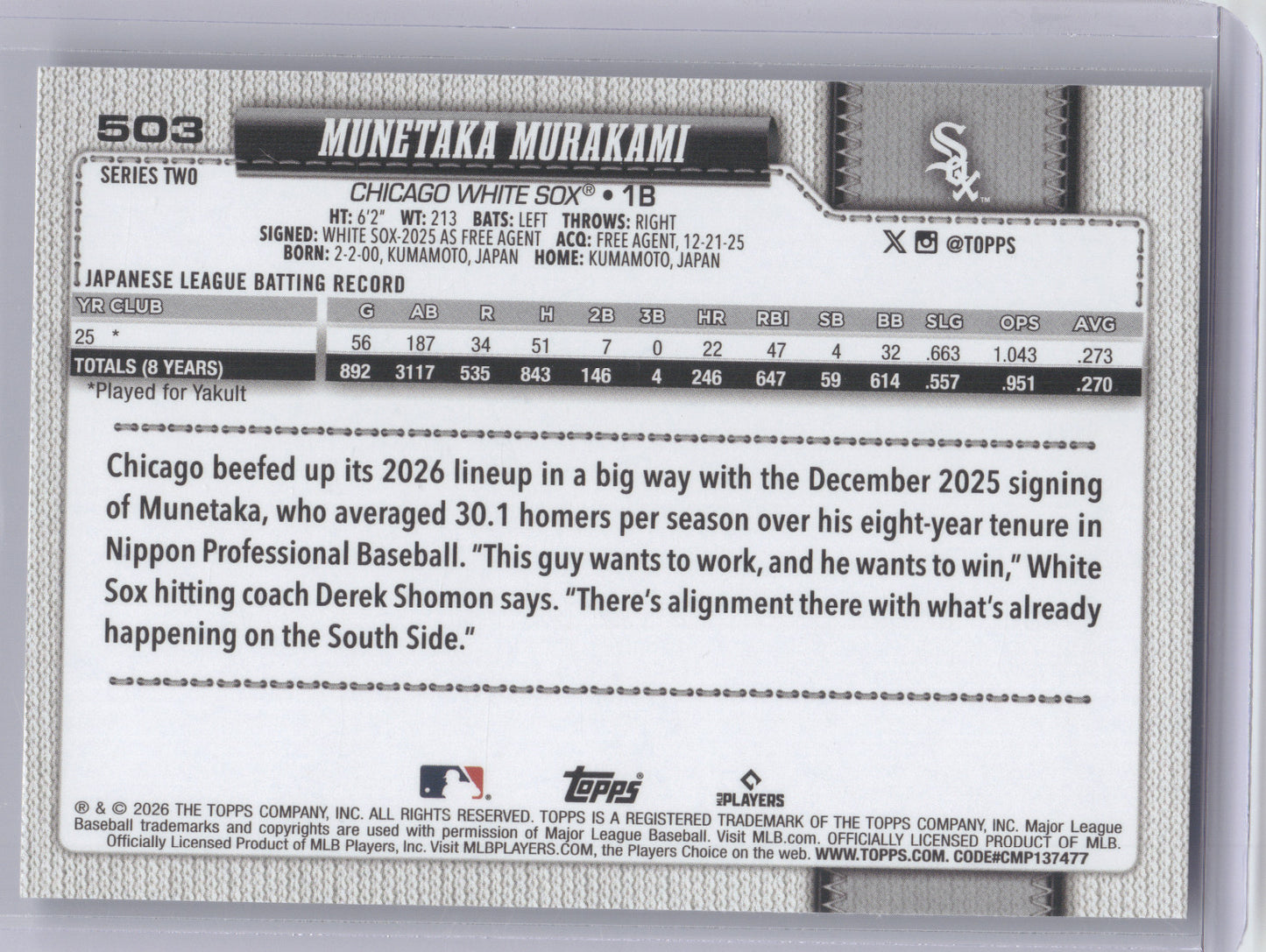 2026 Topps Series Two Munetaka Murakami #503 Holo Foil RC
