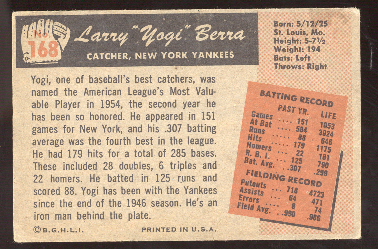 1955 Bowman Yogi Berra #168