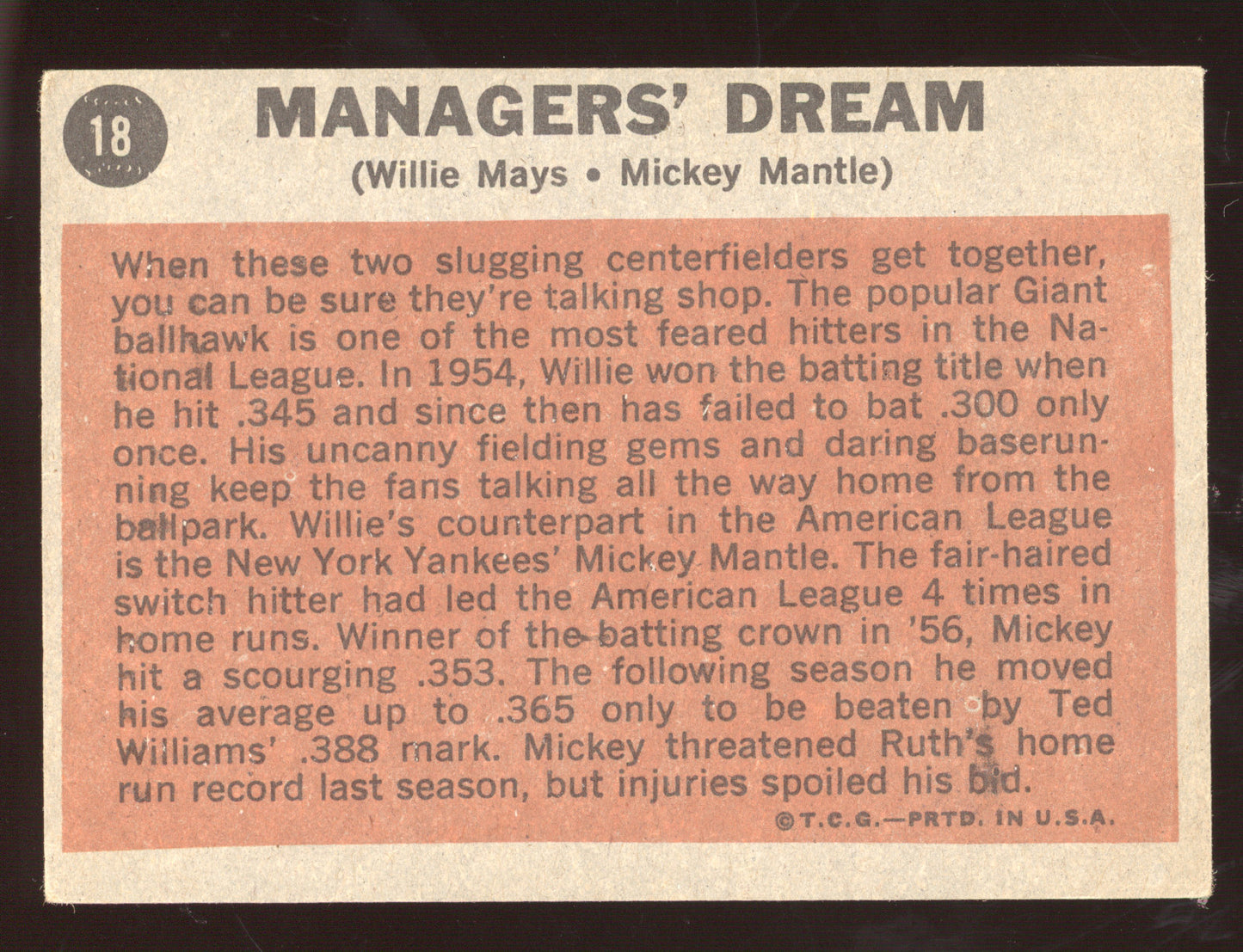 1962 Topps Willie Mays Mickey Mantle #18